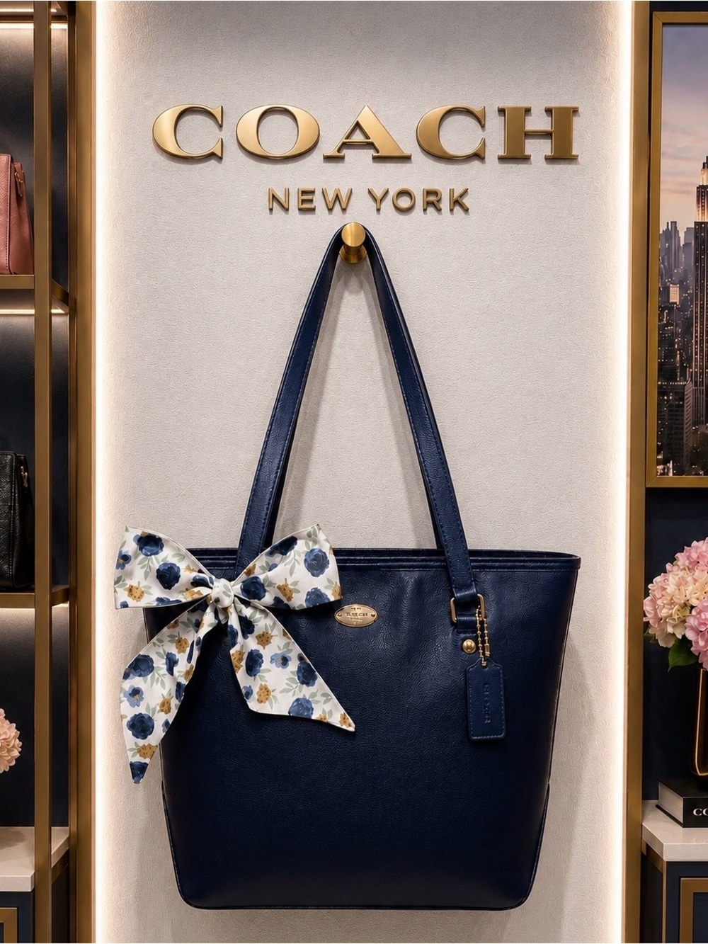 Coach. 5 Piece Set: Leather Zip Top Tote with Free Wristlet, 2 Scarfs & Dust Bag - Picture 7 of 16